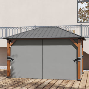 Tonnelle de jardin extérieur 4 x 3 m pavillon de jardin avec toit rigide en métal galvanisé, structure en aluminium, rideaux et moustiquaires, gris et marron