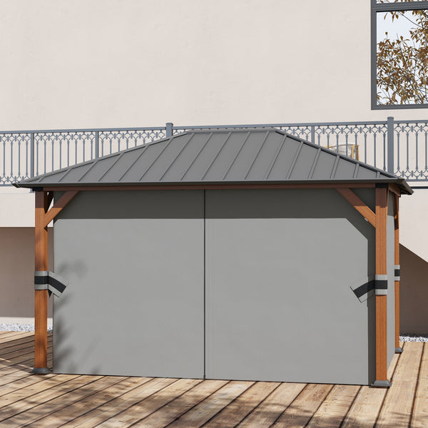 Tonnelle de jardin extérieur 4 x 3 m pavillon de jardin avec toit rigide en métal galvanisé, structure en aluminium, rideaux et moustiquaires, gris et marron
