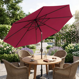 Parasol de jardin extérieur Parasol droit inclinable Ø 3 m en métal Rond Polyester 180g/m² manivelle inclinable Bordeaux