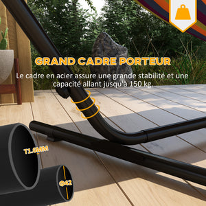 Support Pied de hamac avec porte-gobelet, Structure Robuste métal époxy Noir dim. 305L x 129l x 109H cm, 150kg sans hamac
