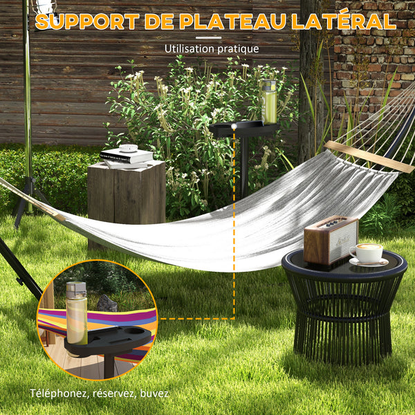 Support Pied de hamac avec porte-gobelet, Structure Robuste métal époxy Noir dim. 305L x 129l x 109H cm, 150kg sans hamac
