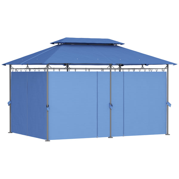 Tonnelle de jardin extérieur 3x4m, 6 colonnes en métal - pavillon de jardin avec double toit respirant - barnum 12 oeillets de drainage et abri solaire pour terrasse & événements, bleu foncé