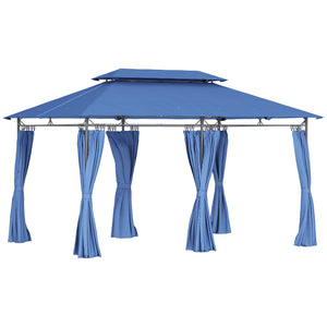 Tonnelle de jardin extérieur 3x4m, 6 colonnes en métal - pavillon de jardin avec double toit respirant - barnum 12 oeillets de drainage et abri solaire pour terrasse & événements, bleu foncé
