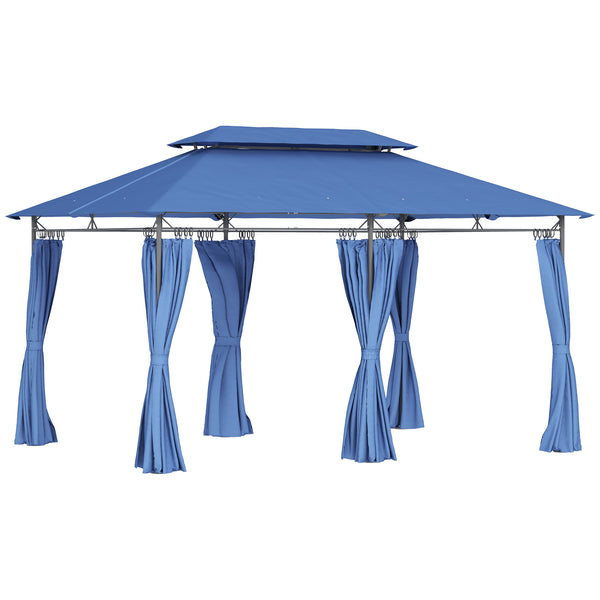 Tonnelle de jardin extérieur 3x4m, 6 colonnes en métal - pavillon de jardin avec double toit respirant - barnum 12 oeillets de drainage et abri solaire pour terrasse & événements, bleu foncé