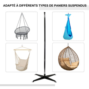 Support de fauteuil suspendu, support chaise suspendue, base en X, cadre en C, boucle à ressort inclus, cadre en métal robuste, charge max.120 kg, 114 x 80 x 208 cm, noir