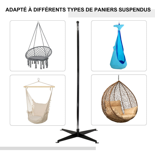 Support de fauteuil suspendu, support chaise suspendue, base en X, cadre en C, boucle à ressort inclus, cadre en métal robuste, charge max.120 kg, 114 x 80 x 208 cm, noir