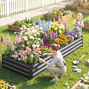 Carré Potager en Métal Modulable - Potager Surélevé 241x90,5x30cm en Acier Galvanisé - Jardinière Extérieur Anti-Rouille pour Légumes et Fleurs, Gris