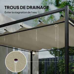 Pergola de Jardin 3x3m avec Toit Rétractable - Tonnelle de Jardin Extérieur Acier Renforcé avec 4 Rideaux - Pavillon Colonnes 60mm et Protection UV30+ pour Terrasse et Cour, Beige