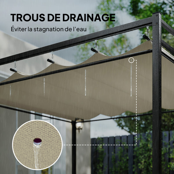 Pergola de Jardin 3x3m avec Toit Rétractable - Tonnelle de Jardin Extérieur Acier Renforcé avec 4 Rideaux - Pavillon Colonnes 60mm et Protection UV30+ pour Terrasse et Cour, Beige