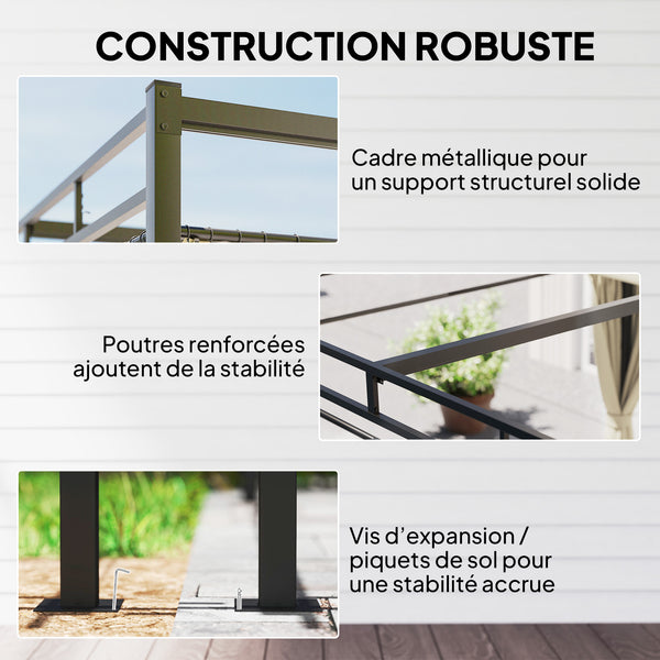 Pergola de Jardin 3x3m avec Toit Rétractable - Tonnelle de Jardin Extérieur Acier Renforcé avec 4 Rideaux - Pavillon Colonnes 60mm et Protection UV30+ pour Terrasse et Cour, Beige