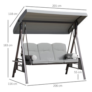 Balancelle de jardin 3 places grand confort toit inclinaison réglable coussins plateaux rétractables polyester filé gris clair