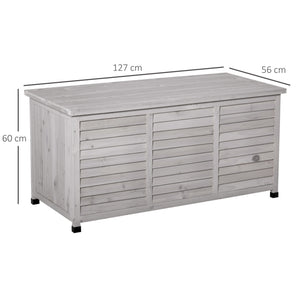 Coffre de rangement extérieur, malle de rangement en bois, 283L, avec petites ouvertures en bas, 2 chaînes, 127 x 56 x 60 cm, gris