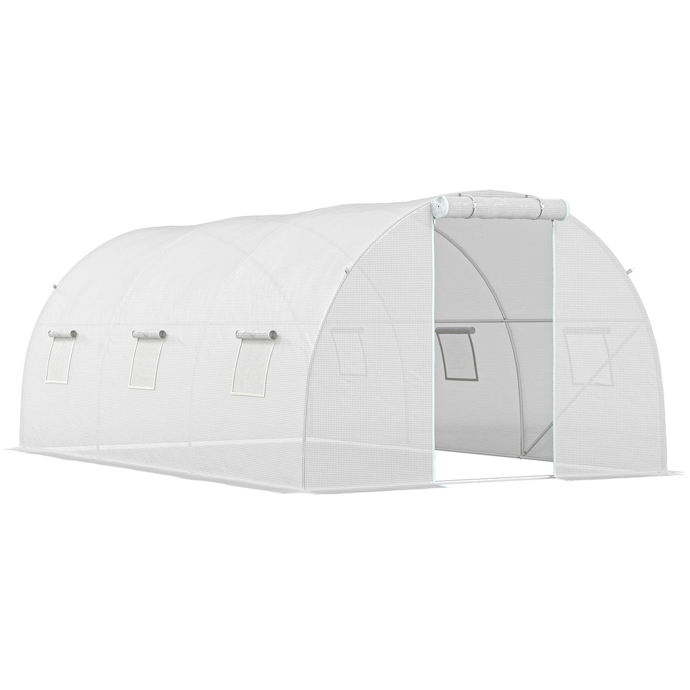 Serre de Jardin Tunnel 13,5 m² 4,5L x 3l x 2H m - 6 fenêtres, Porte zippée Enroulable - châssis Tubulaire Acier galvanisé, bâche PE Haute densité Blanc