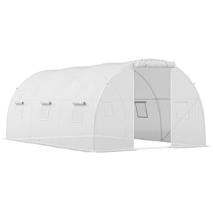 Serre de Jardin Tunnel 13,5 m² 4,5L x 3l x 2H m - 6 fenêtres, Porte zippée Enroulable - châssis Tubulaire Acier galvanisé, bâche PE Haute densité Blanc