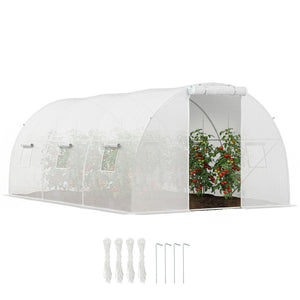 Serre de Jardin Tunnel 13,5 m² 4,5L x 3l x 2H m - 6 fenêtres, Porte zippée Enroulable - châssis Tubulaire Acier galvanisé, bâche PE Haute densité Blanc