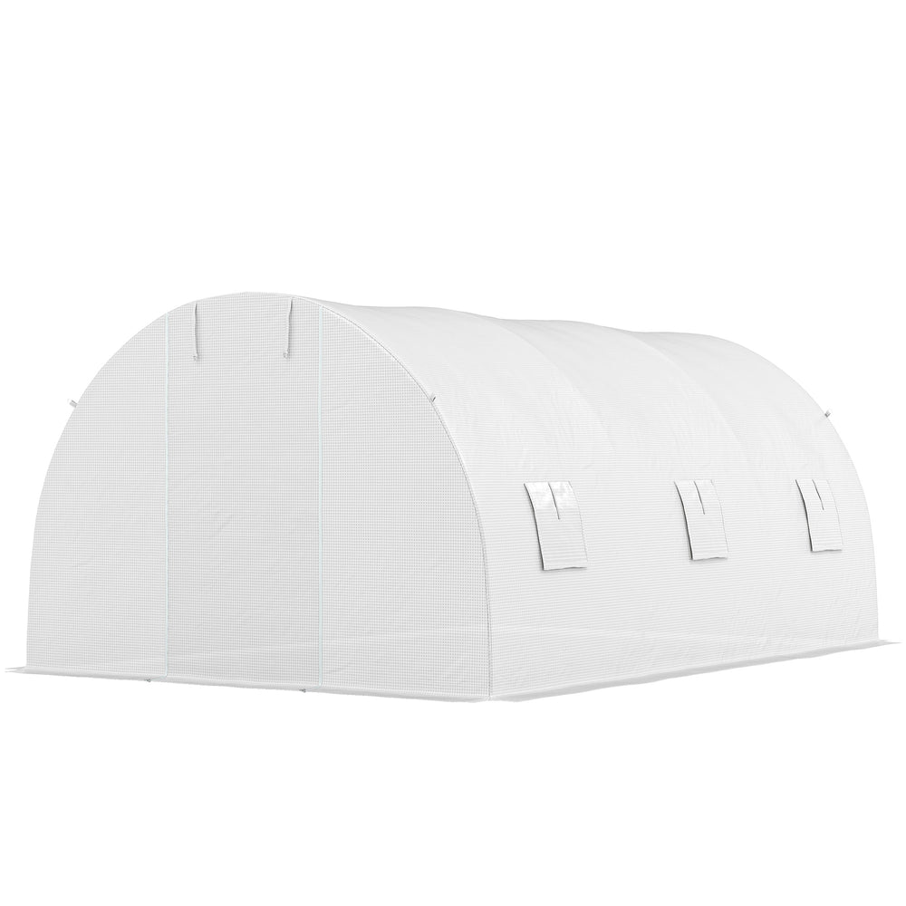 Serre de Jardin Tunnel 13,5 m² 4,5L x 3l x 2H m - 6 fenêtres, Porte zippée Enroulable - châssis Tubulaire Acier galvanisé, bâche PE Haute densité Blanc