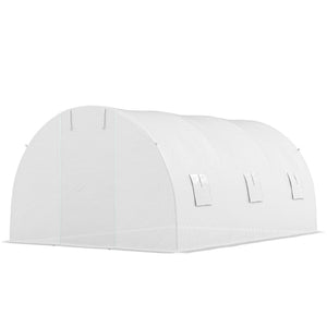 Serre de Jardin Tunnel 13,5 m² 4,5L x 3l x 2H m - 6 fenêtres, Porte zippée Enroulable - châssis Tubulaire Acier galvanisé, bâche PE Haute densité Blanc