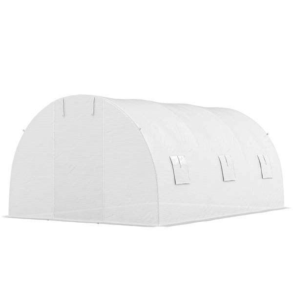 Serre de Jardin Tunnel 13,5 m² 4,5L x 3l x 2H m - 6 fenêtres, Porte zippée Enroulable - châssis Tubulaire Acier galvanisé, bâche PE Haute densité Blanc