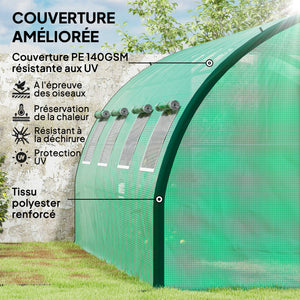 Serre tunnel de jardin 18m², serre de jardin tunnel 600x300x200cm avec portes et 8 fenêtres avec moustiquaires, pour extérieur, toutes saisons, légumes, bâche PE haute densité 140 g/m² vert