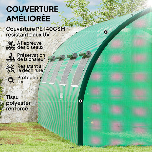 Serre tunnel de jardin 18m², serre de jardin tunnel 600x300x200cm avec portes et 8 fenêtres avec moustiquaires, pour extérieur, toutes saisons, légumes, bâche PE haute densité 140 g/m² vert