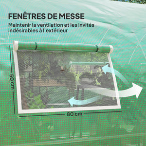 Serre tunnel de jardin 18m², serre de jardin tunnel 600x300x200cm avec portes et 8 fenêtres avec moustiquaires, pour extérieur, toutes saisons, légumes, bâche PE haute densité 140 g/m² vert