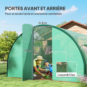 Serre tunnel de jardin 18m², serre de jardin tunnel 600x300x200cm avec portes et 8 fenêtres avec moustiquaires, pour extérieur, toutes saisons, légumes, bâche PE haute densité 140 g/m² vert