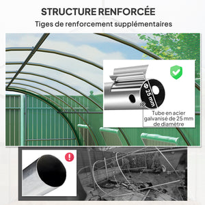 Serre tunnel de jardin 18m², serre de jardin tunnel 600x300x200cm avec portes et 8 fenêtres avec moustiquaires, pour extérieur, toutes saisons, légumes, bâche PE haute densité 140 g/m² vert