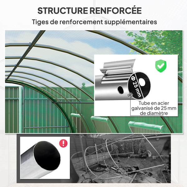 Serre tunnel de jardin 18m², serre de jardin tunnel 600x300x200cm avec portes et 8 fenêtres avec moustiquaires, pour extérieur, toutes saisons, légumes, bâche PE haute densité 140 g/m² vert
