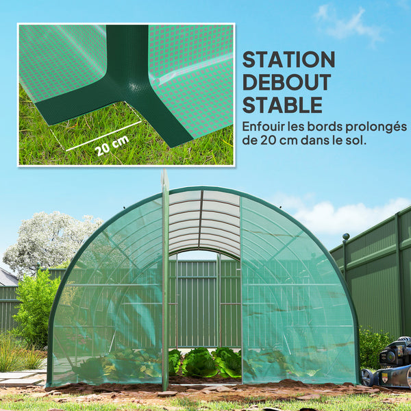 Serre tunnel de jardin 18m², serre de jardin tunnel 600x300x200cm avec portes et 8 fenêtres avec moustiquaires, pour extérieur, toutes saisons, légumes, bâche PE haute densité 140 g/m² vert