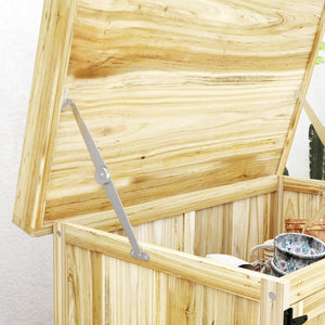 Armoire de Jardin en Bois, Abri de Jardin Résistant aux Intempéries 74x43x88cm, Cabane de Jardin avec Toit Rabattable Etagères, Plan de Travail, Armoire à Outils, Maison de Jardin Établi Rangement Outils de Jardin, Bois Naturel