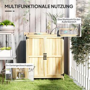 Armoire de Jardin en Bois, Abri de Jardin Résistant aux Intempéries 74x43x88cm, Cabane de Jardin avec Toit Rabattable Etagères, Plan de Travail, Armoire à Outils, Maison de Jardin Établi Rangement Outils de Jardin, Bois Naturel