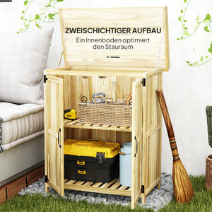 Armoire de Jardin en Bois, Abri de Jardin Résistant aux Intempéries 74x43x88cm, Cabane de Jardin avec Toit Rabattable Etagères, Plan de Travail, Armoire à Outils, Maison de Jardin Établi Rangement Outils de Jardin, Bois Naturel