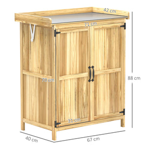 Armoire de Jardin en Bois, Abri de Jardin Résistant aux Intempéries 74x43x88cm, Cabane de Jardin avec Toit Rabattable Etagères, Plan de Travail, Armoire à Outils, Maison de Jardin Établi Rangement Outils de Jardin, Bois Naturel