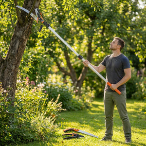 Élagueur télescopique 2 en 1, scie manuelle, sécateur avec verrou de sécurité, perche télescopique en aluminium 2 m avec lame tranchante, pour palmiers, arbustes et branches hautes