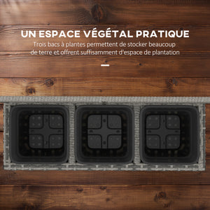 Jardinière pour plantes avec treillis 3 pots bacs à plante jardinière 33L jardin balcon patio terrasse extérieur en résine tressée et acier 84 x 30 x 107 cm gris noir