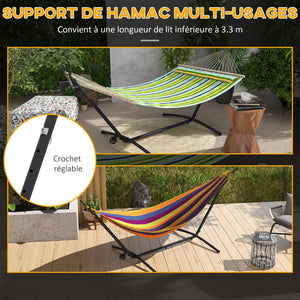 Support Pied de hamac Structure Robuste métal époxy Hauteur réglable 6 Niveaux Noir dim. 290L x 120l x 115H cm