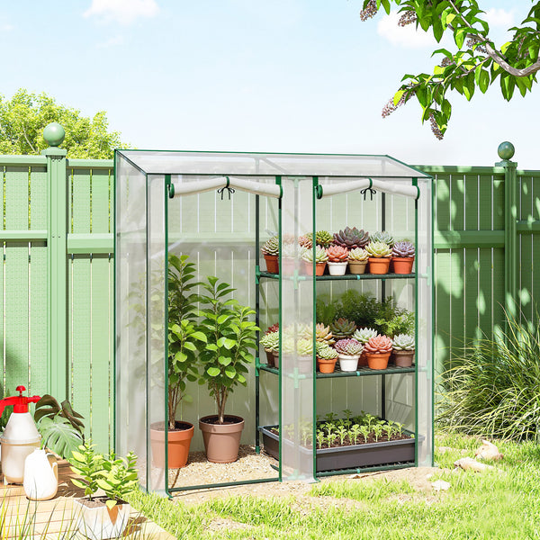 Serre de Jardin avec étagères 3 niveaux, Petite Serre de Balcon en Bâche PVC et Châssis Acier, 2 Portes Enroulables, pour Légumes Plantes Fleurs, 143 x 45 x 151 cm, Transparent