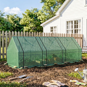 Mini Serre de Jardin mini serre tunnel 270L x 90l x 90H cm cm toit pointu Acier PE Haute densité 140 g/m² Anti-UV 3 fenêtres avec Zip enroulables Vert