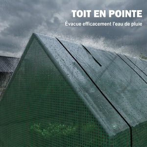 Mini Serre de Jardin mini serre tunnel 270L x 90l x 90H cm cm toit pointu Acier PE Haute densité 140 g/m² Anti-UV 3 fenêtres avec Zip enroulables Vert