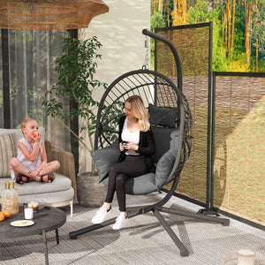 Fauteuil suspendu, fauteuil œuf suspendu, chaise hamac balançoire - panier pliable, coussin rembourré, poche, oreiller, chaise suspendue cocooning intérieur et extérieur, gris