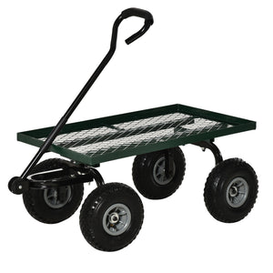 Chariot de transport jardin remorque à main charrette à bras 4 roues 94L x 48,5l x 100H cm charge max. 150 Kg métal vert