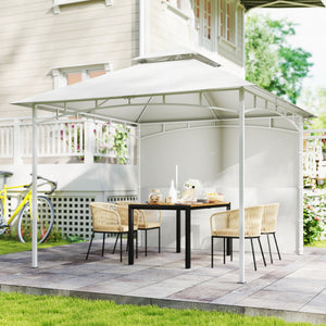 Pavillon 3 x 3 m, Toit Double, Abri de Jardin avec Rideaux et Poches de Rangement, Crochet de Plafond, Structure Métallique Solide, Blanc Crème