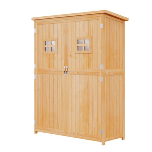 Abri de Jardin en bois Armoire de Jardin dim. 127,5L x 50l x 164H cm 2 étagères 2 Portes 2 fenêtres Toit bitumé étanche Bois Massif Sapin pré-huilé bois naturel