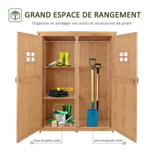 Abri de Jardin en bois Armoire de Jardin dim. 127,5L x 50l x 164H cm 2 étagères 2 Portes 2 fenêtres Toit bitumé étanche Bois Massif Sapin pré-huilé bois naturel