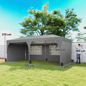 Tonnelle de jardin 3 x 6 m pop up tente pliante réglable en hauteur imperméable protection UV50+ tonnelle pliante avec 4 parois latérales 6 sacs de sable sac de transport montage facile gris