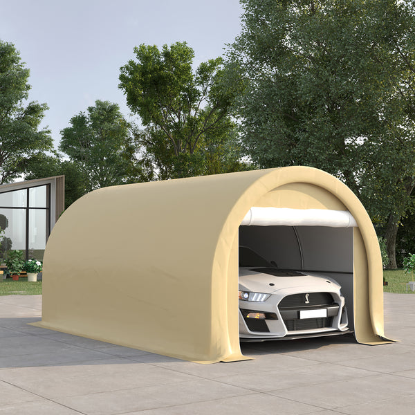 Carport tente de garage 5 x 3 x 2,4 m, abri voiture extérieur, tente de stockage avec porte enroulable zippée, acier galvanisé, PE haute densité 190 g/m², beige