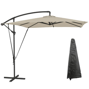 Parasol déporté 2,5 x 2,5 m, parasol de jardin extérieur, Toile ajustable, 8 baleines, base en croix et manivelle, Housse de Protection, kaki