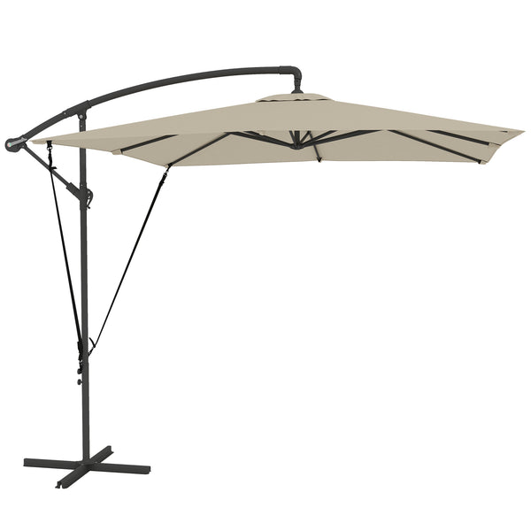 Parasol déporté 2,5 x 2,5 m, parasol de jardin extérieur, Toile ajustable, 8 baleines, base en croix et manivelle, Housse de Protection, kaki
