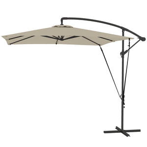 Parasol déporté 2,5 x 2,5 m, parasol de jardin extérieur, Toile ajustable, 8 baleines, base en croix et manivelle, Housse de Protection, kaki