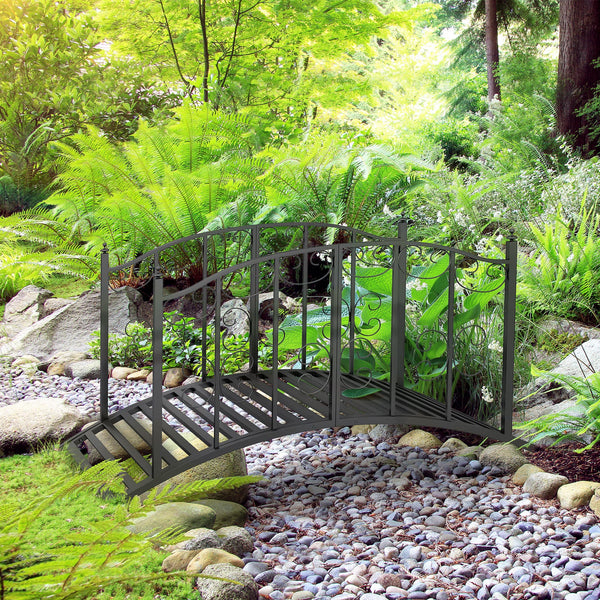 Pont de Jardin Pont en acier avec Garde-corps latéraux, Charge Maximale 120 KG, décoration de Jardin pour Jardin, Étang, Ruisseau, 119 x 67 x 70 cm, noir